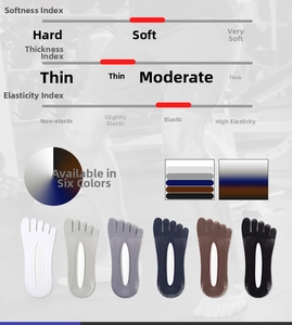 Macro view of thin velvet five-finger socks with anti-slip silicone grip in six colors