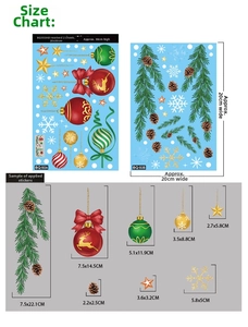 Detaillierte Größentabelle für Weihnachts-Fensteraufkleber mit Schneeflocken-Motiven