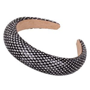 Padded baroque headband with black rhinestone texture and comfortable beige lining