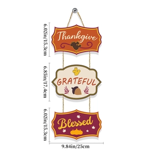 Thanksgiving hanging wooden signs set with orange and burgundy tiers and hemp rope