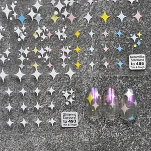 Ultrathin 5D colorful star nail stickers in blue and yellow for DIY manicure decor