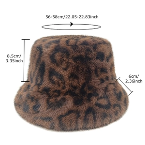 Winter plush leopard print bucket hat for women with warm faux fur and thick design
