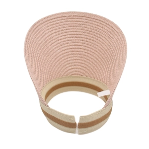 Visiera parasole in paglia rosa da donna con fascia elastica a righe per protezione solare