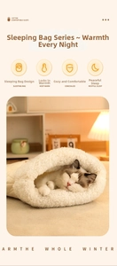 Detalle de saco de dormir cálido para gatos con forro de felpa y algodón suave y cómodo