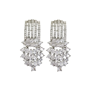 Luxurious S925 silver needle drop earrings with sparkling zircon teardrop fringe