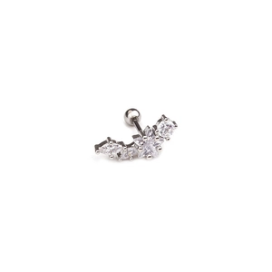 Detailed close-up of a silver snake-shaped zircon stud earring with a secure screw back ball