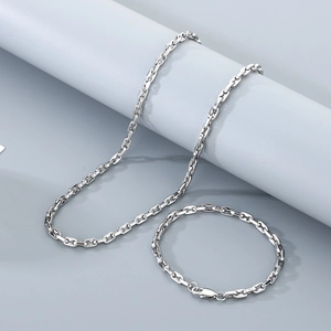 Ensemble collier et bracelet en acier inoxydable poli avec maillons de type ancre