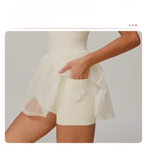 Detail of sport skort with built-in liners and functional side pocket for tennis