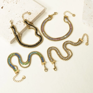 Minimalist gold stainless steel multi-layer bracelets set with vibrant zirconia stones