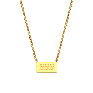 Collar de acero inoxidable chapado en oro de 18K con colgante de número ángel 666