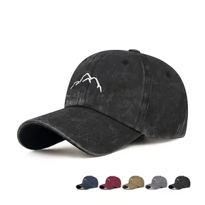 Washed Cotton Baseball Cap Vintage Distressed Mountain Embroidery Curved Brim Adjustable Casual Dad Hat For Men Women