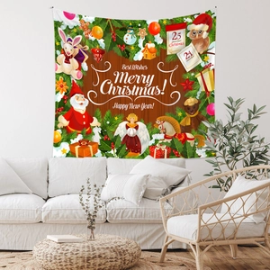 Detail showing the festive high-definition print of Santa and reindeer on wall tapestry