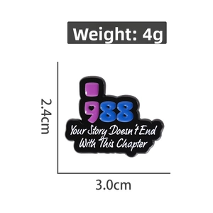 Detail view of mental health awareness enamel pin with dimensions 3.0cm by 2.4cm