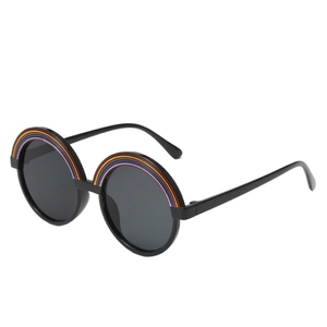 Kids round frame sunglasses with cute rainbow accent and dark lenses for girls