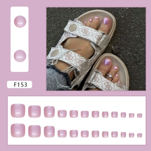 Neon purple pearl press-on toe nails set in F153 style with shiny shimmer finish