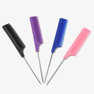 Set of 4 professional plastic hair combs with fine metal pin tails in assorted colors