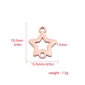 Pendentif étoile en acier inoxydable or rose poli avec dimensions et poids précis