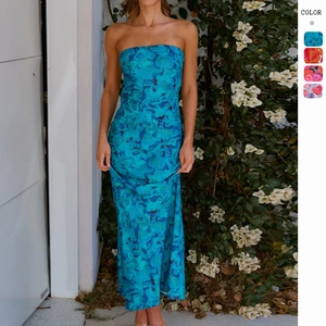 Robe Longue Bustier Dos Nu Imprimé Floral Polyester Lisse Coupe Ajustée Sexy Été Vacances Mode Femmes