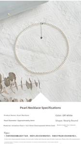 Macro view of 4mm cream imitation pearl necklace with S925 sterling silver lobster clasp