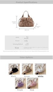 Tableau des tailles détaillé et dimensions du sac seau en peluche en cinq couleurs
