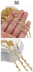 Detail view of 18k gold plated stainless steel heart chain for DIY jewelry making