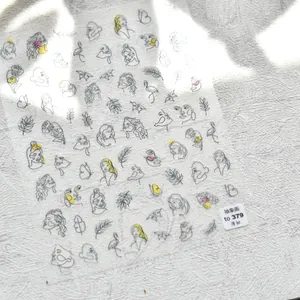 Modern abstract line art nail stickers with faces and leaves on a thin durable film