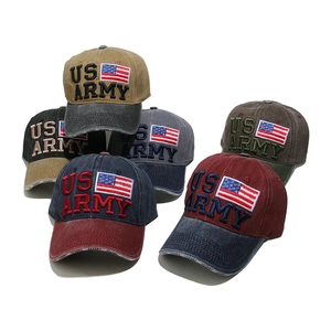 Vintage washed US ARMY baseball caps with 3D embroidery and American flag patches