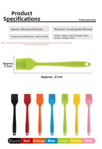 Detailed size chart of heat-resistant 21cm silicone oil brush for BBQ and baking
