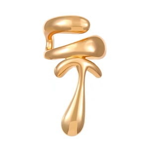 Minimalist gold liquid metal ear cuff with organic lava design and glossy mirror finish