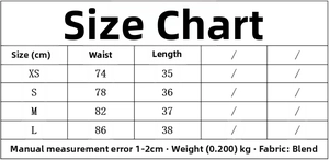 Guide des tailles pour jupe-short rayée avec mesures de taille et longueur en cm