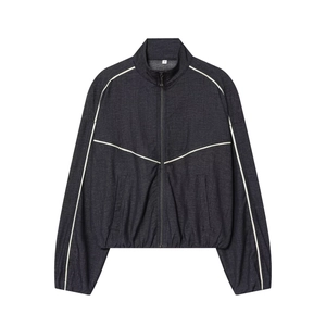 Veste de survêtement gris foncé oversize avec liserés blancs aux manches et col montant