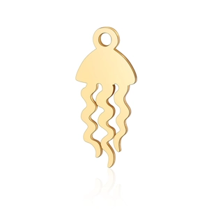 Polished golden stainless steel jellyfish pendant charm for DIY jewelry with top hanging hole
