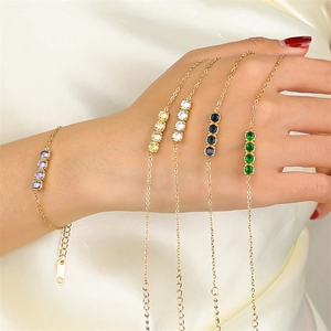 Elegant gold titanium steel bracelets with colorful round gemstones for women