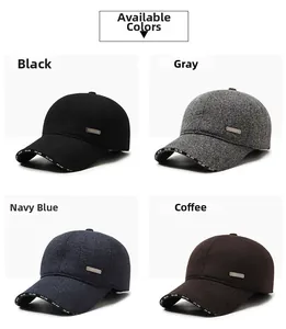Winter baseball caps for men in black, grey, navy, and coffee with ear flaps and warm lining