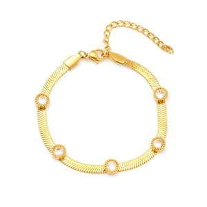 Élégant bracelet chaîne serpent plaqué or avec cinq pierres de zircon blanc femme