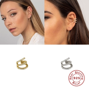 S925 sterling silver triple layer ear cuff with pavé zircon for non-pierced ears