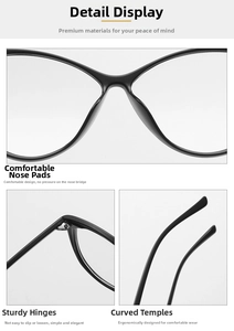 Close-up of cat-eye frame featuring integrated nose pads and durable metal hinges
