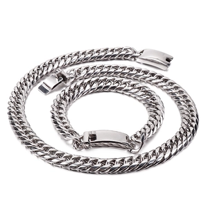 Classic silver stainless steel Cuban link necklace with square buckle clasp for men