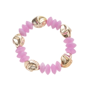 Retro acrylic beaded bracelet with purple spiral textures and irregular gold accents