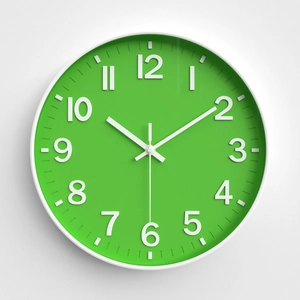 Modern grass green 12 inch wall clock with white 3D numbers for living room decor