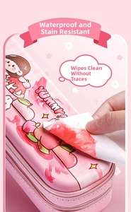 Waterproof and stain-resistant pink 3D pencil case with easy-to-clean fabric surface