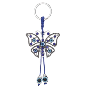 Vintage Butterfly Evil Eye Keychain Alloy Hollow Frame With Resin Beads Rhinestones Protection Charm Bag Pendant