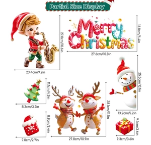 Detailed size chart for Christmas window stickers in centimeters and inches for home decor