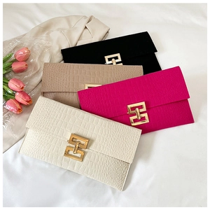Chic faux crocodile texture envelope clutches in four colors with gold metal buckles