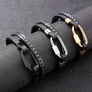 Multilayer braided leather bracelet for men with metal lobster clasp in three finishes