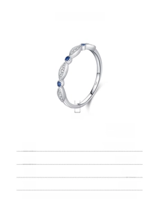 Close-up of S925 sterling silver ring with blue gems and 1.20mm band width