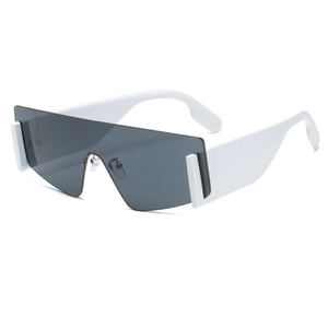 Modern white oversized square frame sunglasses with dark grey lenses in 45-degree view
