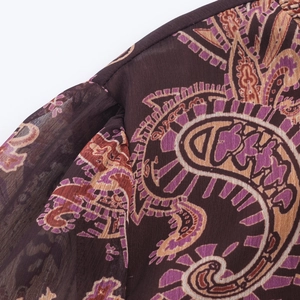 Bohemian paisley chiffon maxi dress featuring ruffles and vintage ethnic patterns