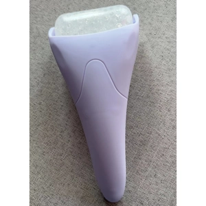 Purple face ice roller with transparent bead head for cooling massage skincare therapy