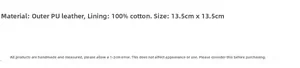 Detailed size specifications of 13.5x13.5cm PU leather and cotton storage pouch